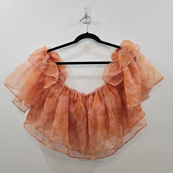 Show Me Your MuMu Rossella Ruffle Top Women Small Pink Orange Floral - Picture 1 of 6